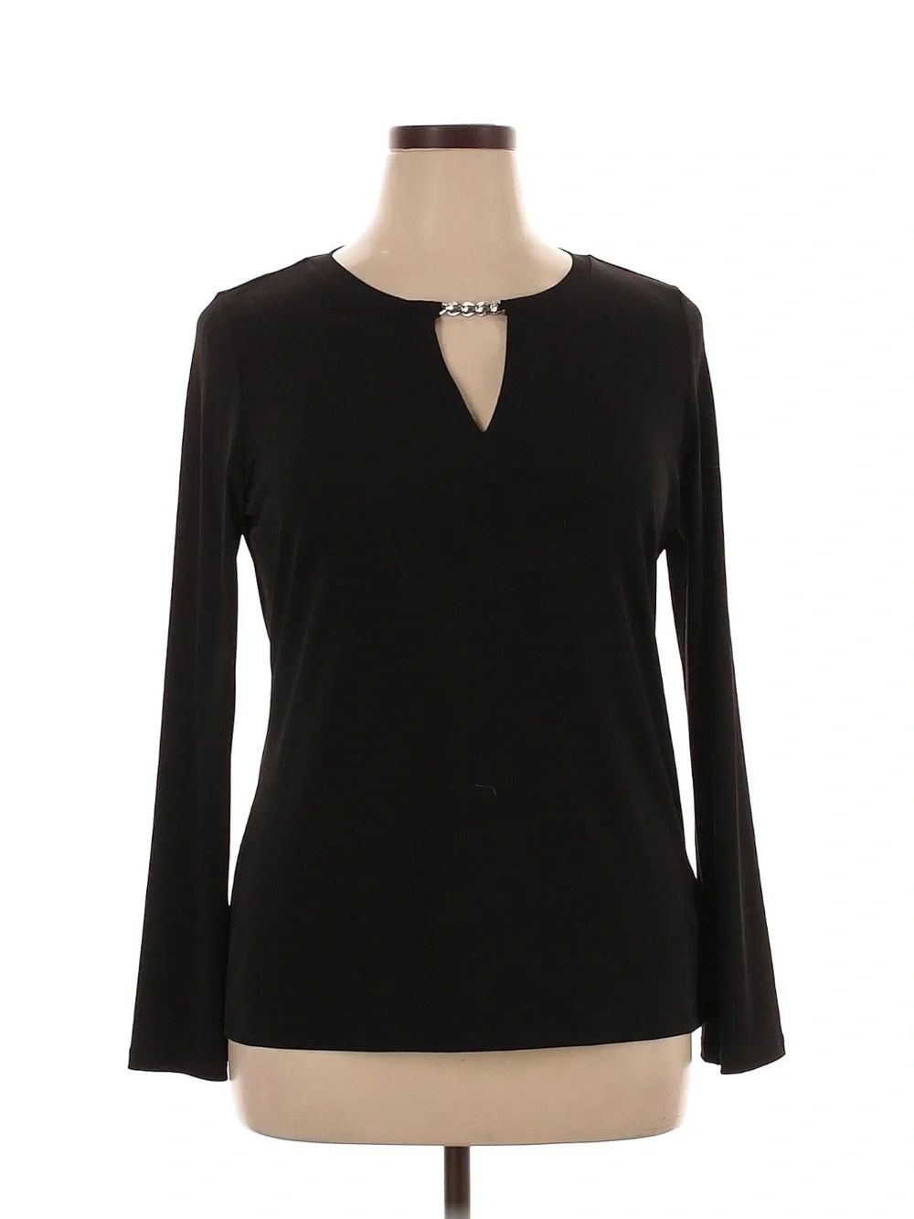 Micheal Kors Black Long-Sleeve Keyhole Top with Chain Embellished Neckline